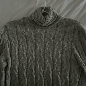 Gray chunky knit turtleneck sweater